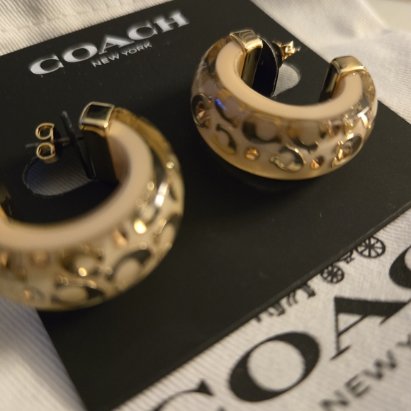 Coach Gold Hoop Earrings, NWT - Picture 2 of 3